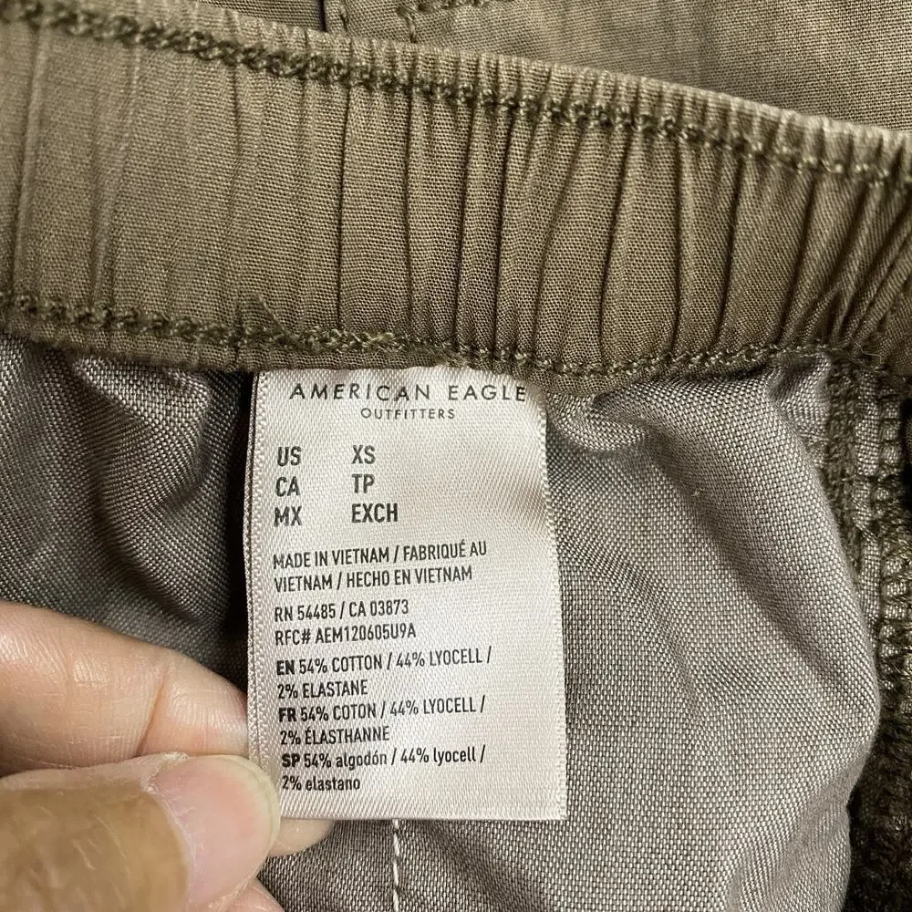 American Eagle NWT Cargo Parachute Pants XS Brown Baggy Utility Y2K Drawstring